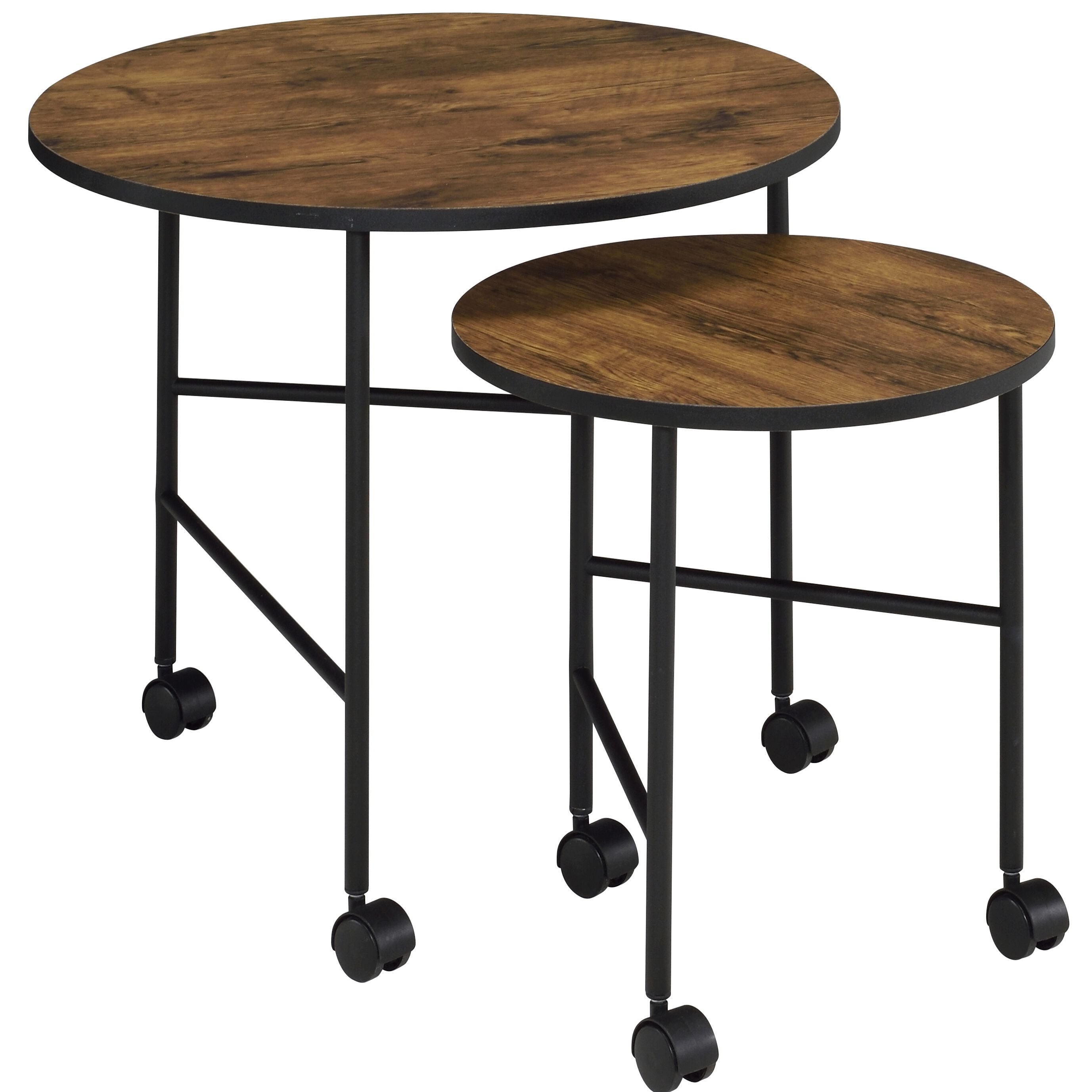 Vintage Oak and Black 2 Pieces Nesting Tables