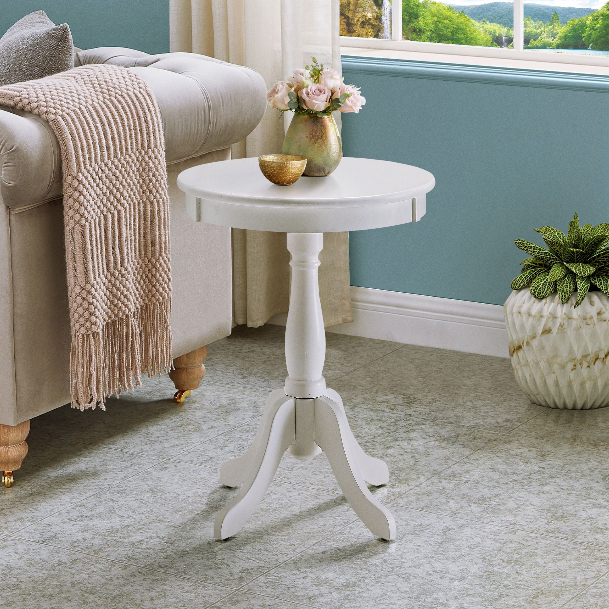 White Side Table with Turned Pedestal