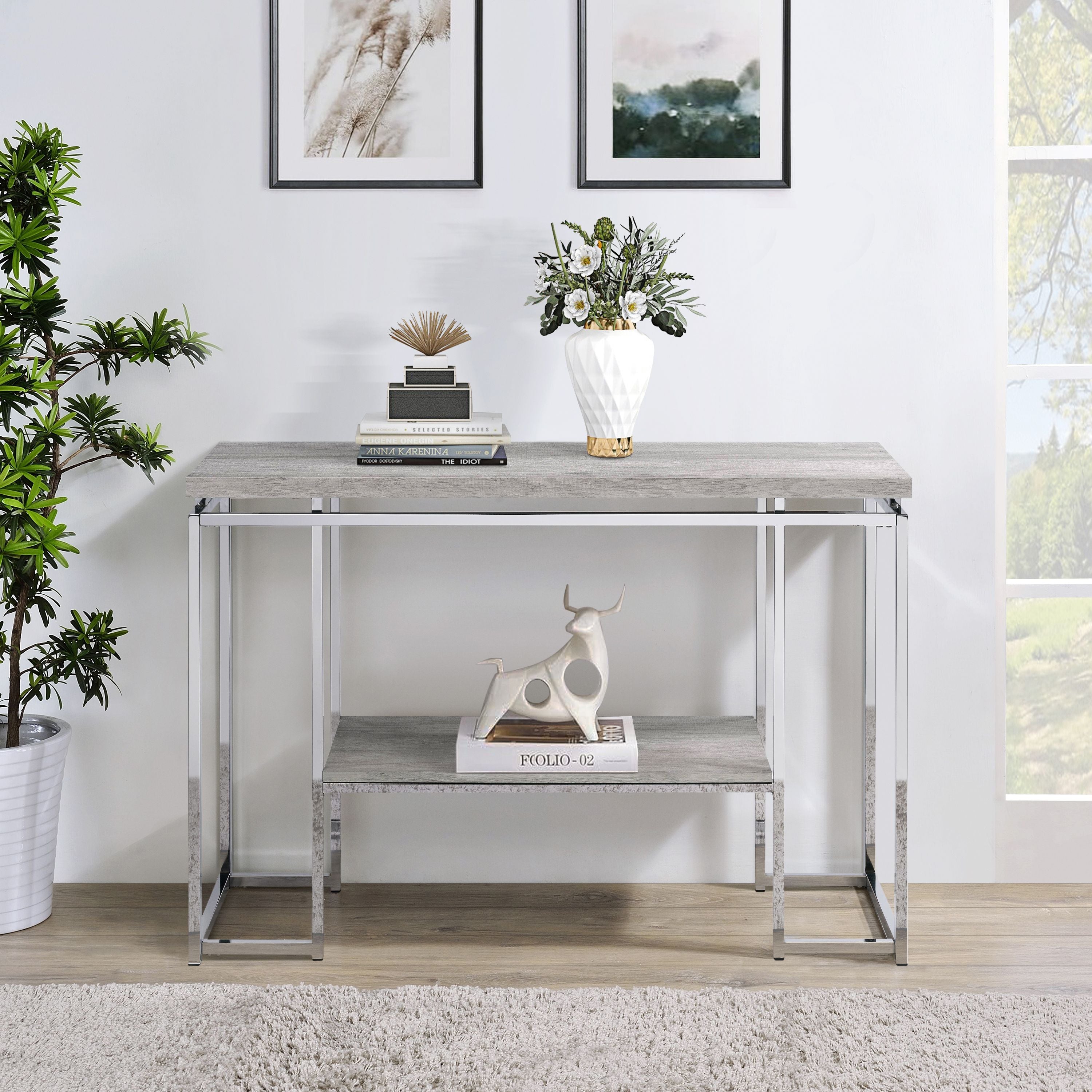 Natural Oak and Chrome Sofa Table