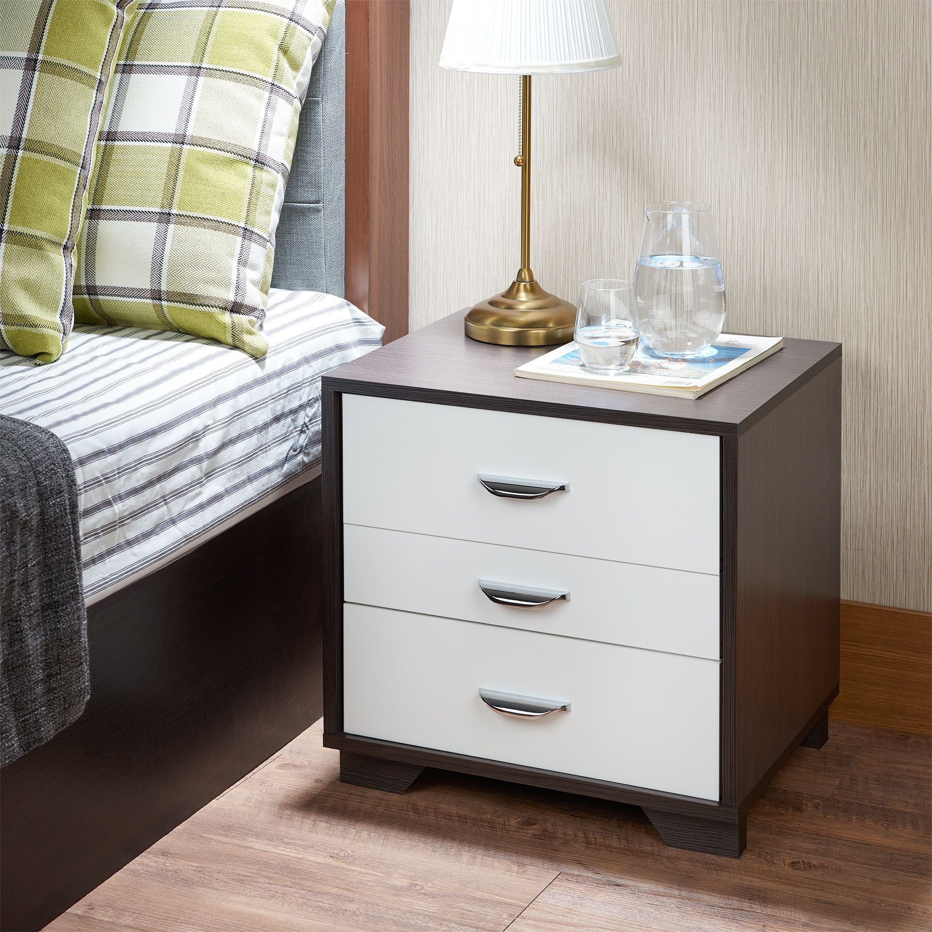 White and Black 3-drawer Rectangular Accent Table