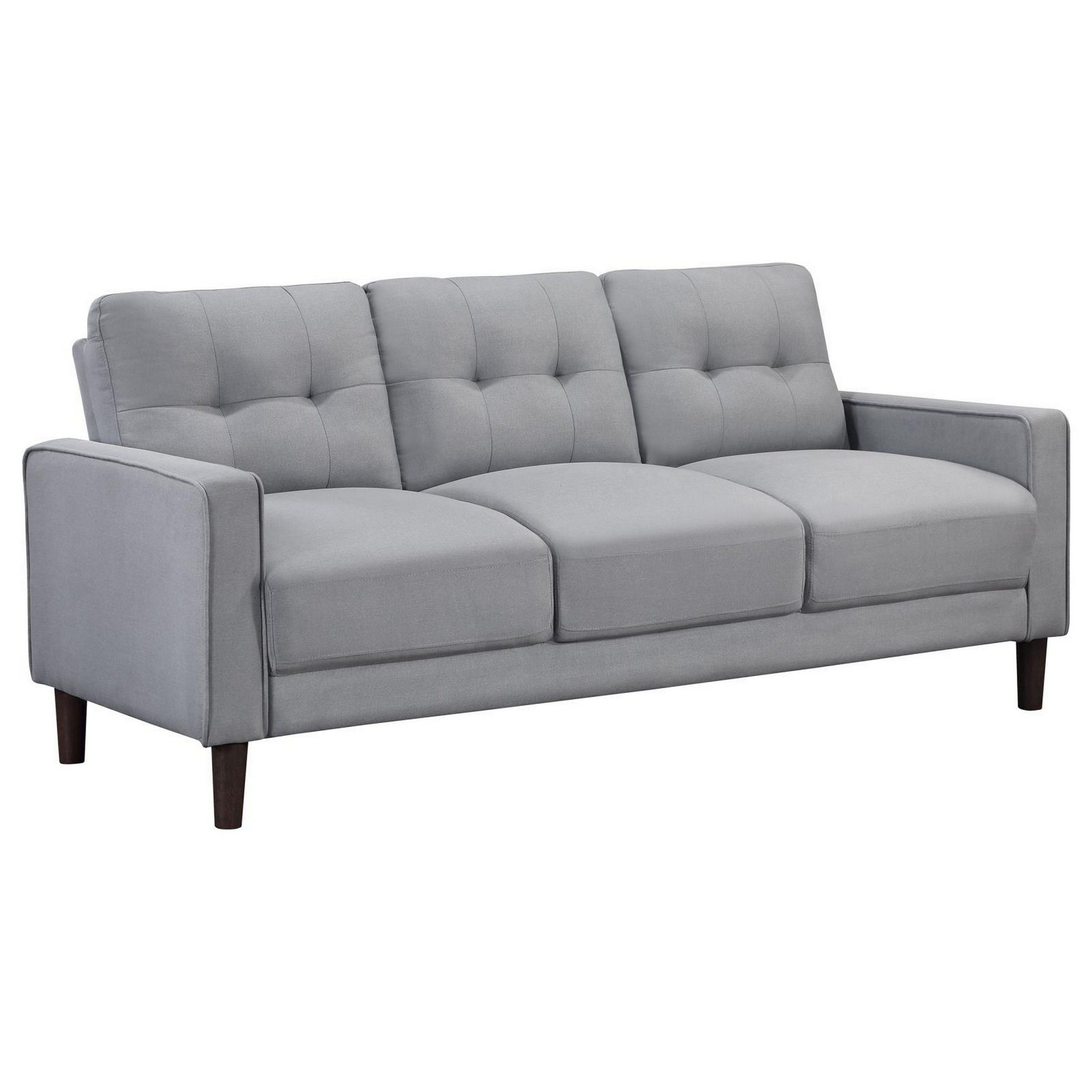 Bow 77 Inch Sofa, Grid Tufted Back, Track Arms, Self Welt Trim, Gray