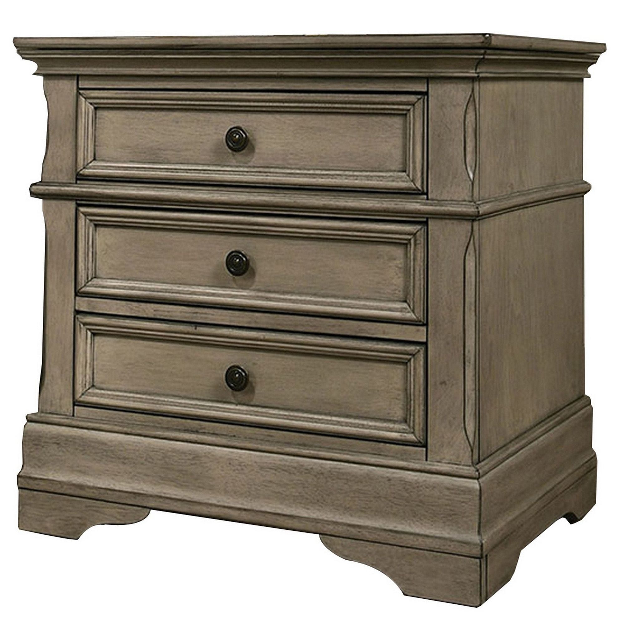 Muzan 26 Inch Modern Nightstand, 3 Gliding Drawers, Knob Handles, Gray