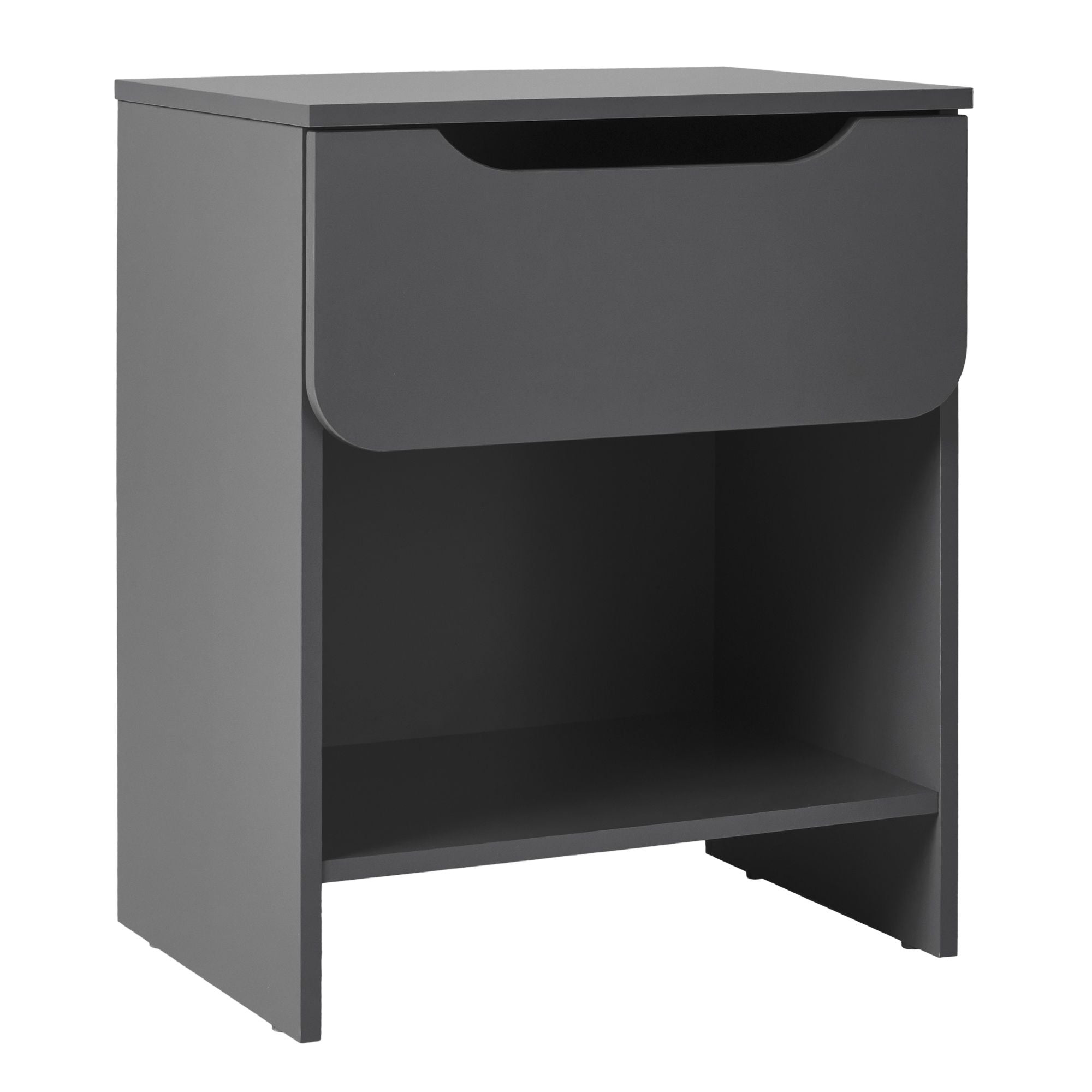 Modern Minimalist 1-Drawer Nightstand with Cubby ?Dark Grey