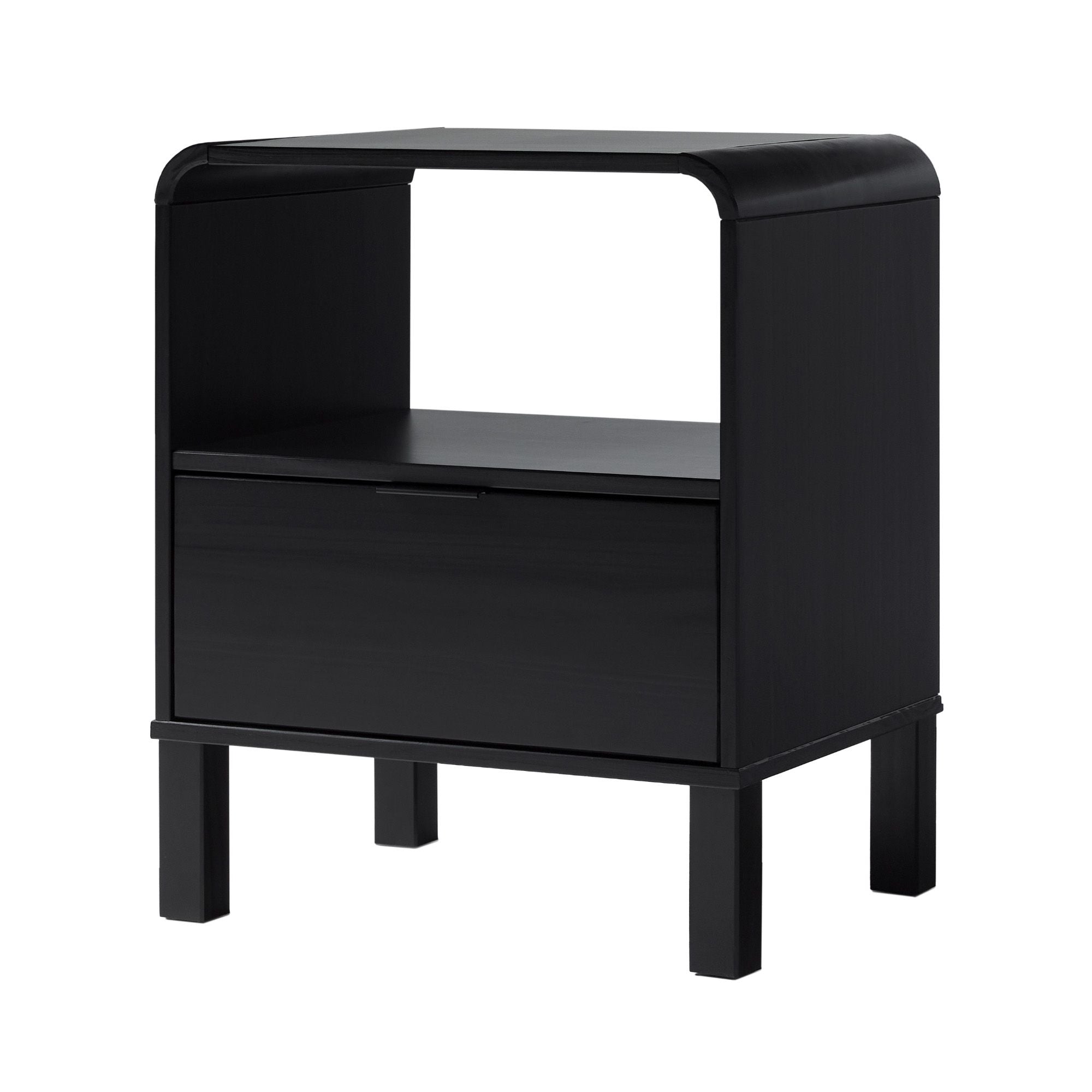 Modern Minimalist Curved-Top Solid Wood Nightstand ?Black