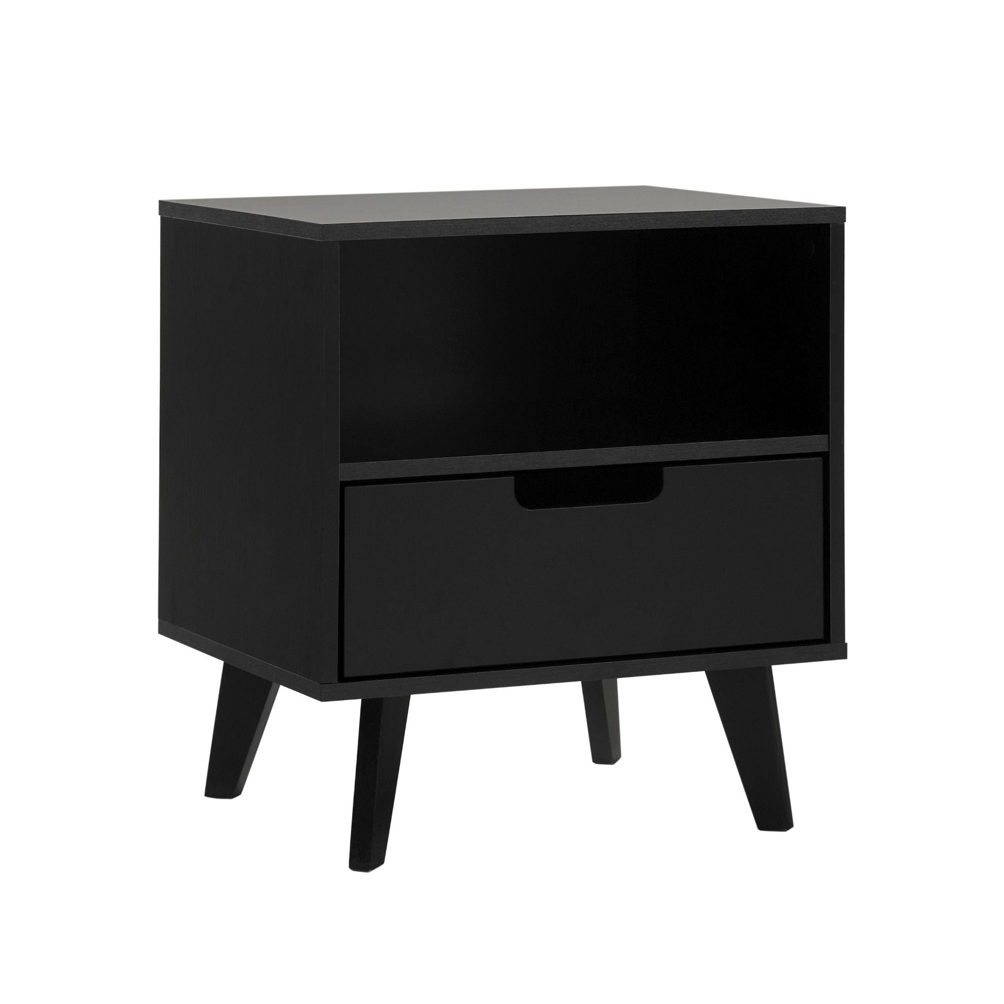 Modern 1-Drawer Nightstand with Open Cubby ?Black