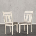 Fasena Off White Solid Wood Slat Back Upholstered Dining Chairs, Set of 2