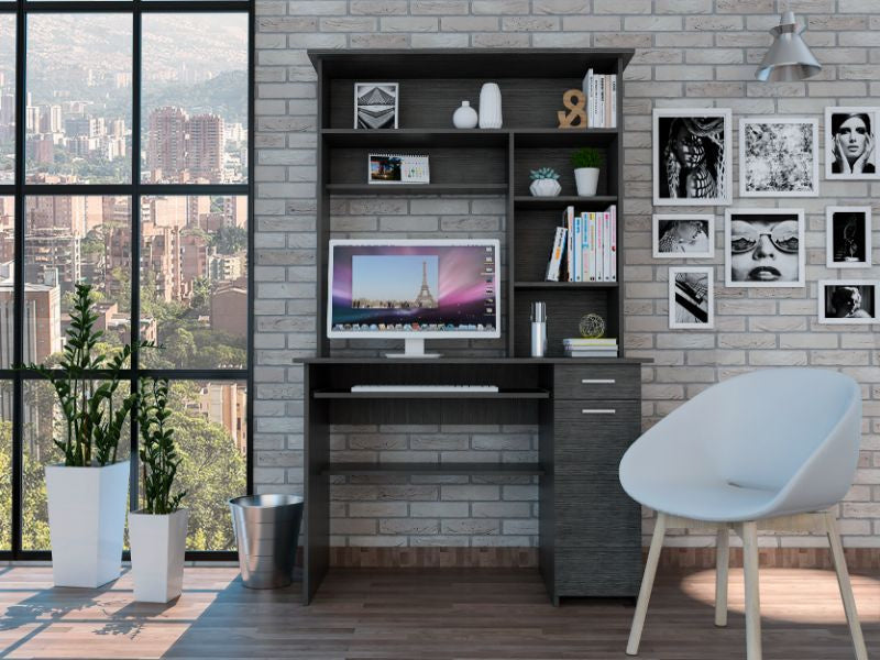 Weston Two Writing computer Desk Hutch Two Drawers Six Shelves(D0102HI4XEU)