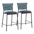 Braided Tania Contemporary Counter Stool in Black Metal, Green Faux Leather, and Sea Green Fabric by LumiSource - Set of 2