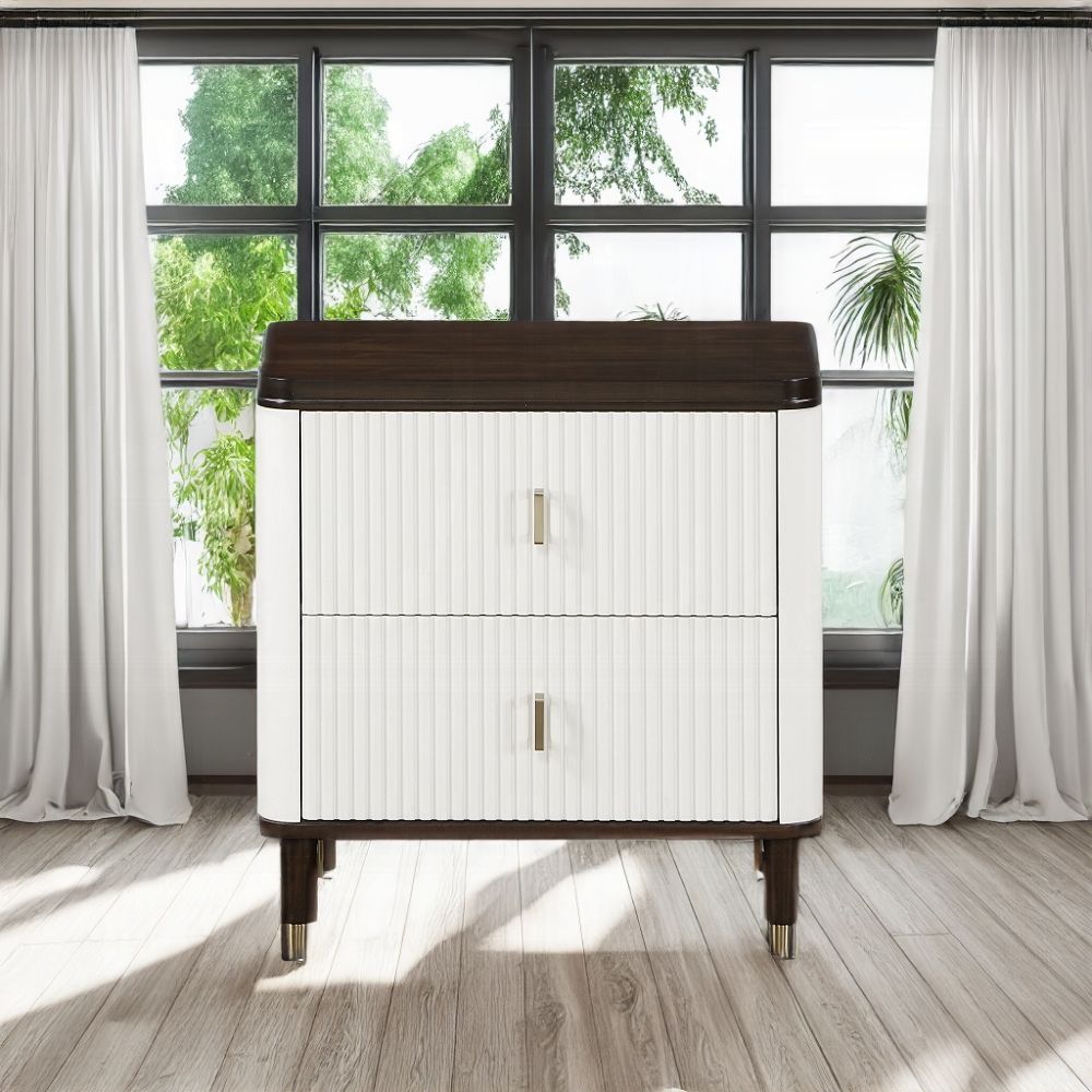 White and Brown 2-Drawer Nightstand with USB Port