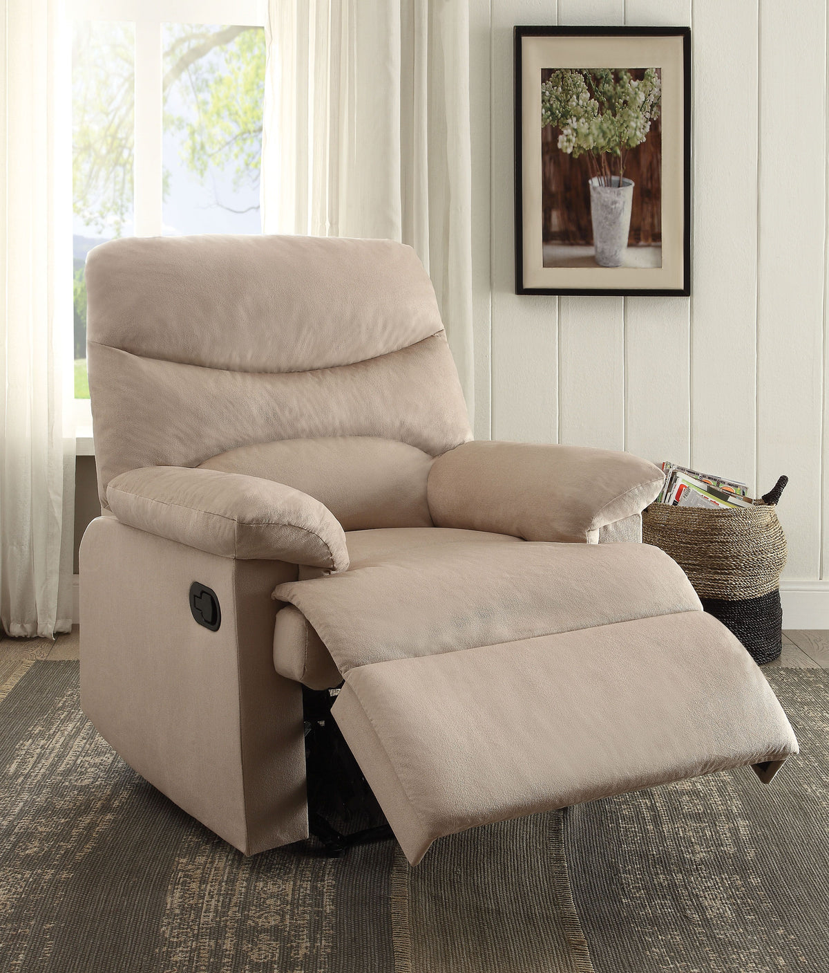 Beige Recliner with Pillow Top Arm