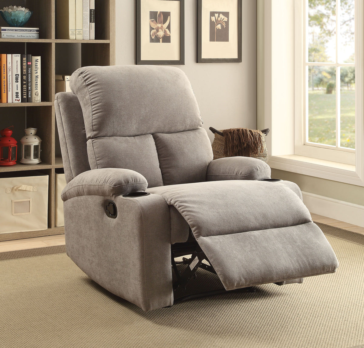 Grey Recliner with Cup Holder