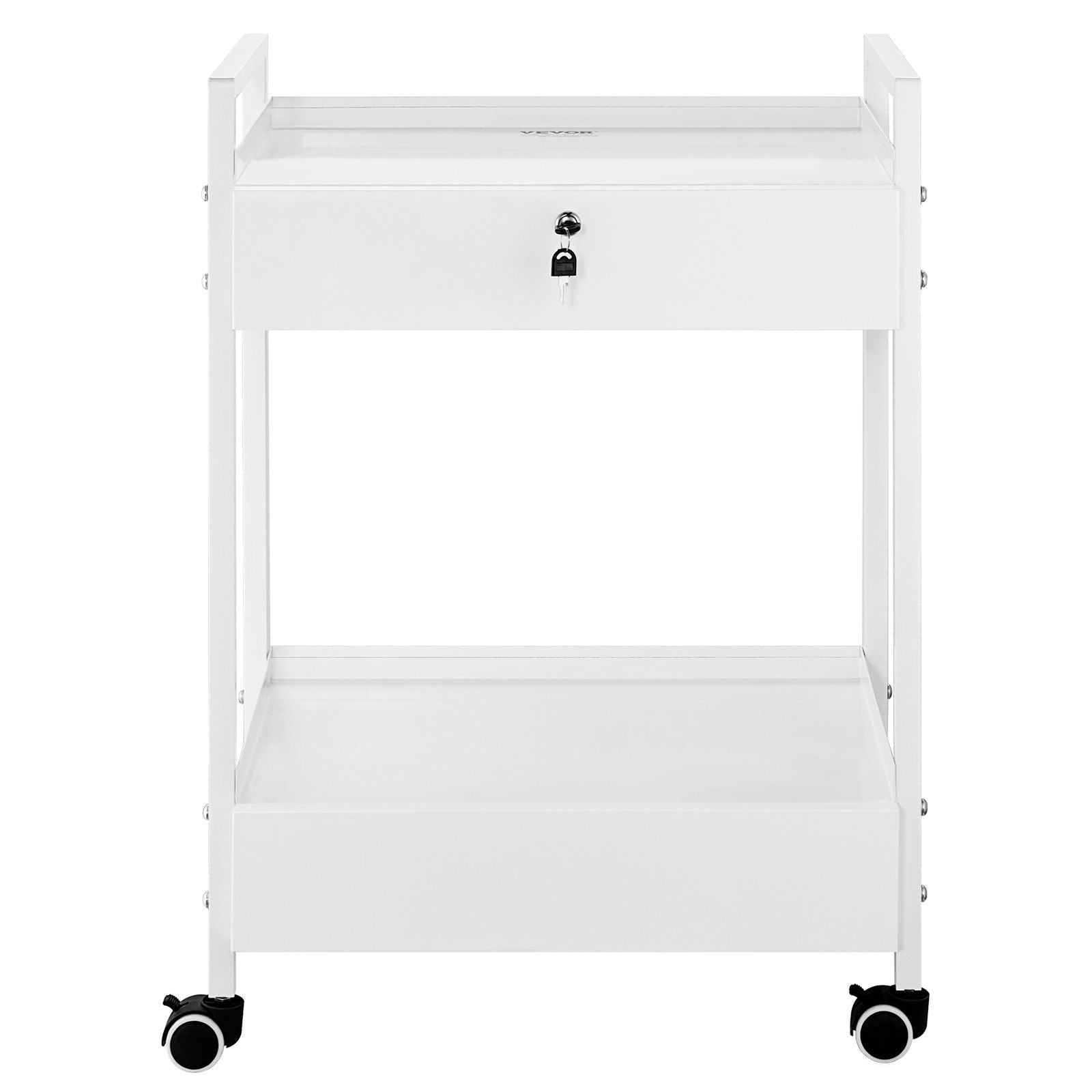 VEVOR Lab Cart, 2 Tiers Stainless Steel Utility Cart, Medical Cart with 2 Drawers, Rolling Lab Cart White Paint, Serving Cart wi
