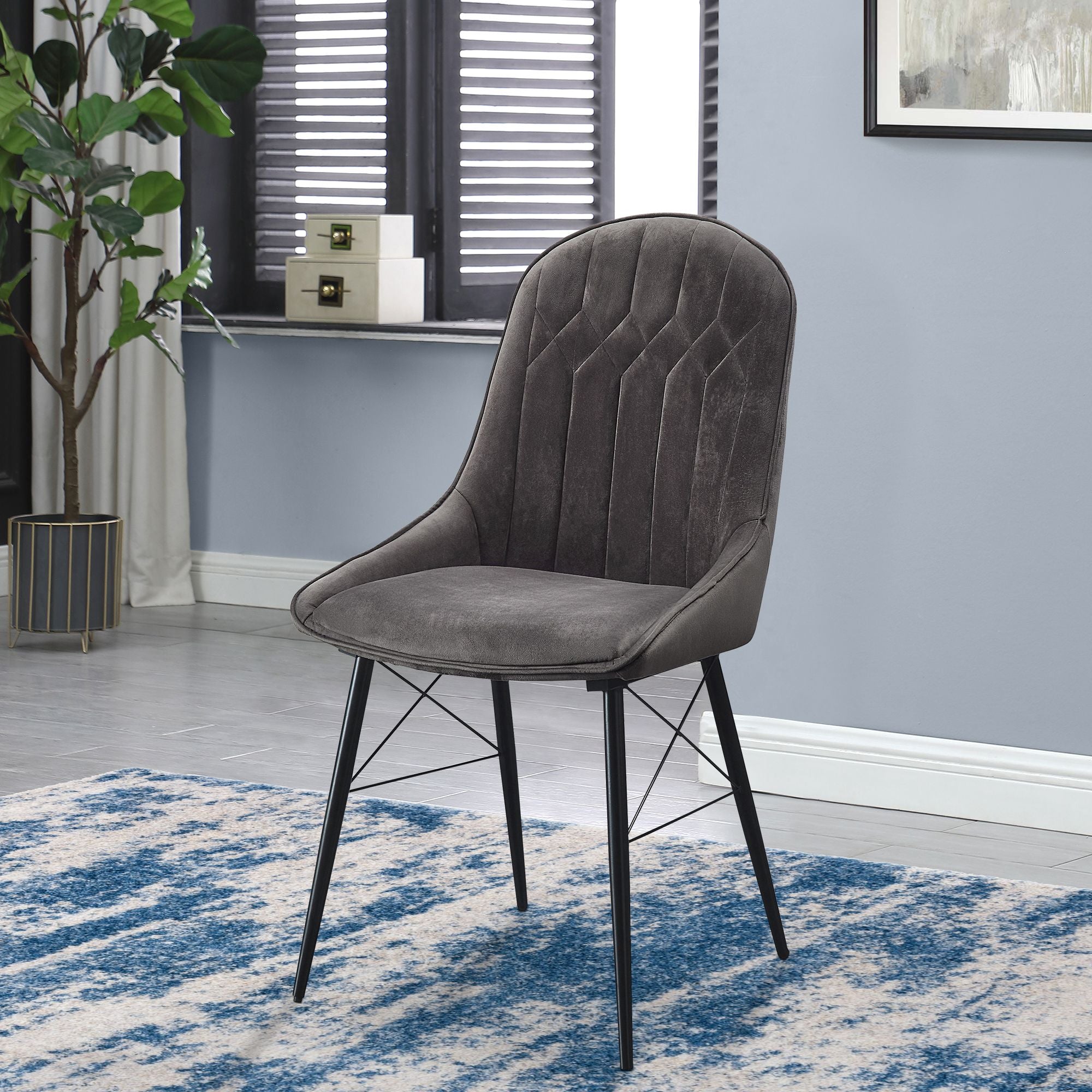 Grey and Black Tufted Back Dining Chairs (Set of 2)