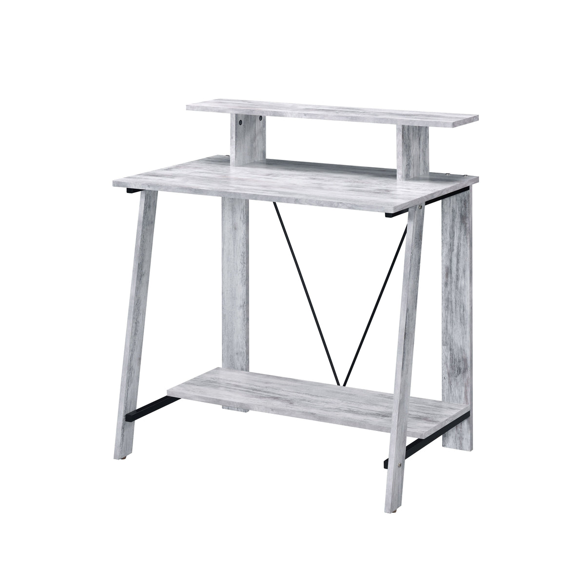 Antique White and Black Writing Desk with Upper Shelf