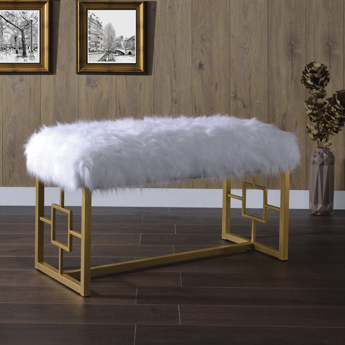 White and Gold Bench with Sled Base