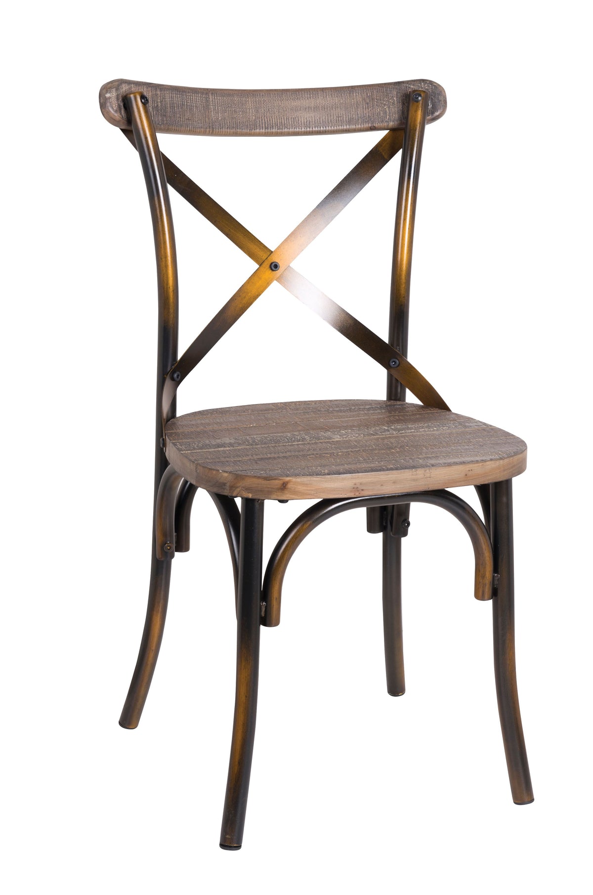 Antique Copper and Antique Oak Cross Back Side Chair