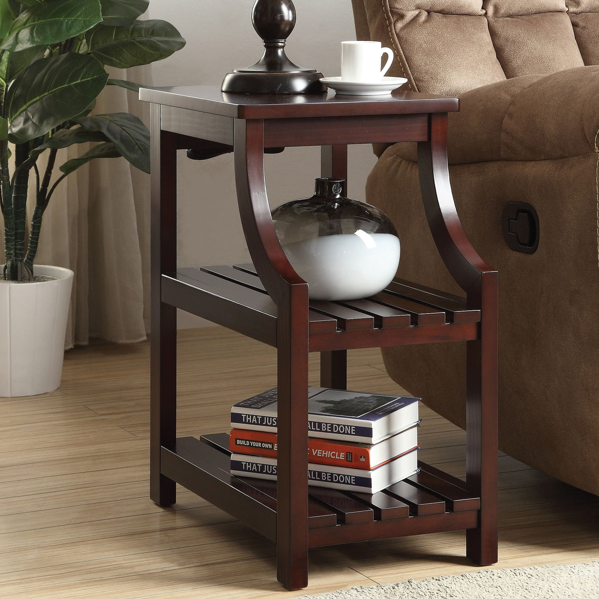 Espresso Side Table with USB Power Dock