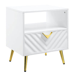 White High Gloss End Table with Shelf