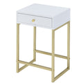 White and Brass 1-Drawer Side Table