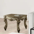 Gold Patina and Bone End Table with Scrolled Leg