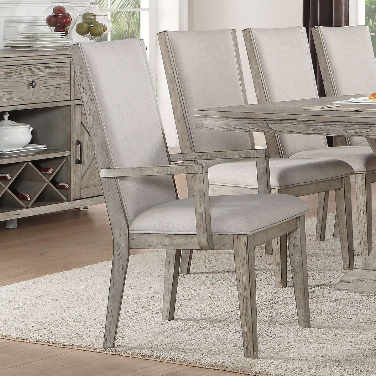 Grey and Grey Oak Padded Arm Chair (Set of 2)