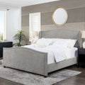 Carmen King Upholstered Wingback Panel Bed Frame, Silver Grey Polyester