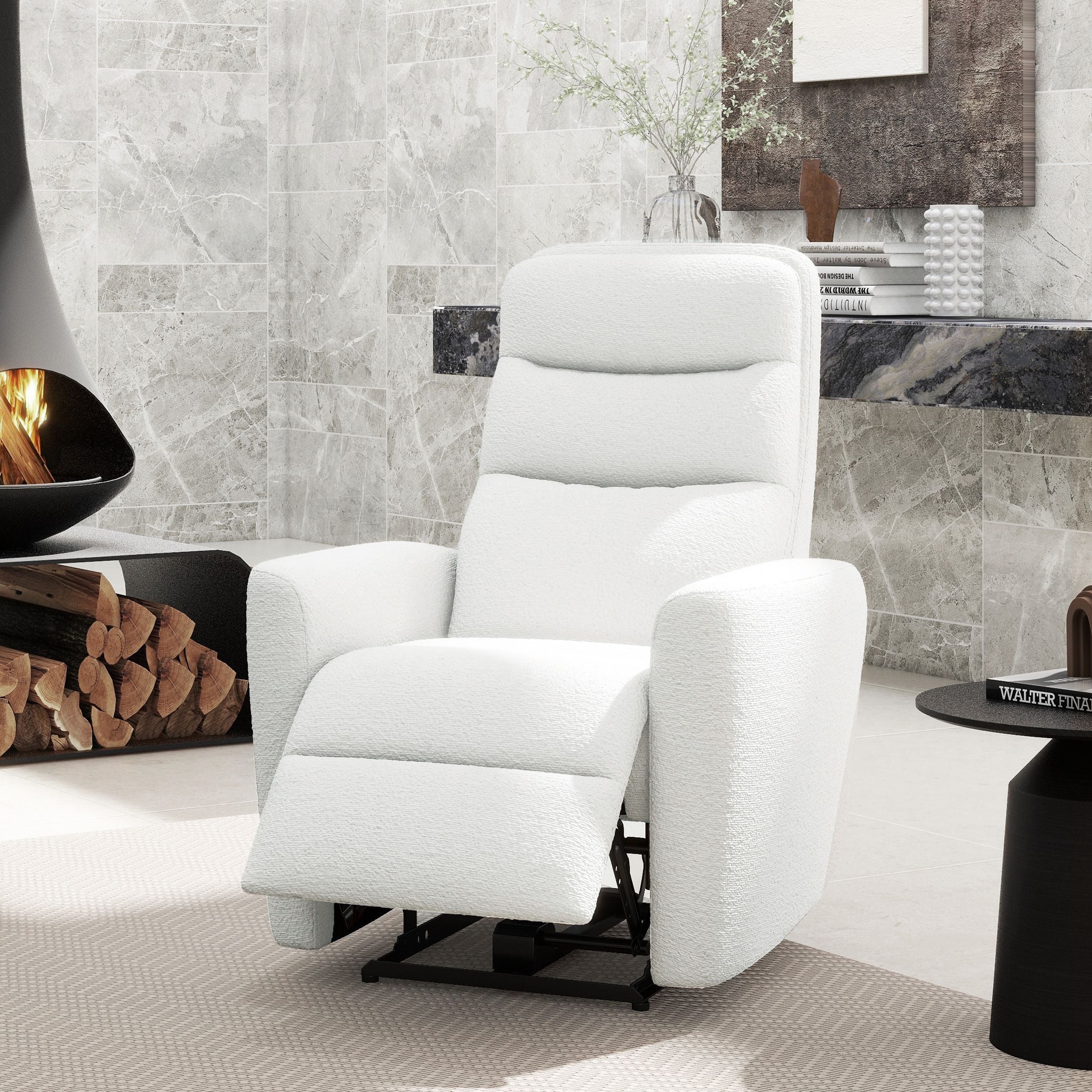 Bloomy 35.5 High-Back Power Recliner Motion Chair, Chiffon White Boucle