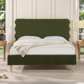 Stockholm Modern Wavy Headboard Platform Bed, Queen, Olive Green Performance Velvet
