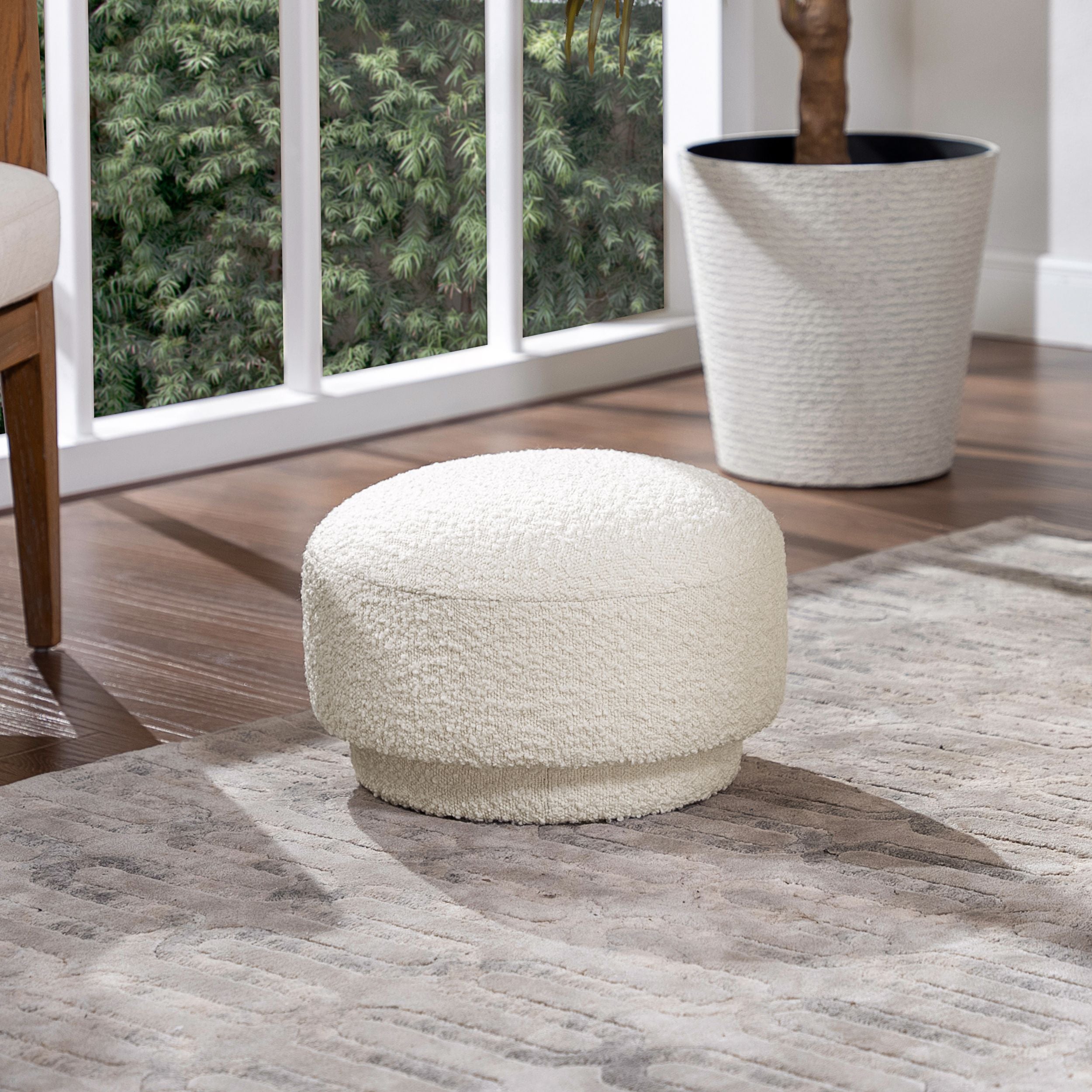 Fuji 15 Mushroom Footstool Ottoman, Ivory White Boucle