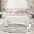 Hugo 49 Oval Fully Upholstered Bench, Milk Cream White Boucle