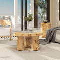 Nebula 28 Round Pillar Leg Coffee Table, Warm Natural Brown Burl Wood