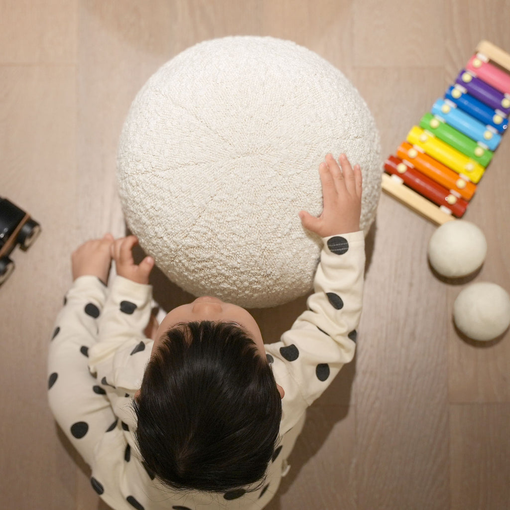 Luna 12' Round Sphere Accent Ball Throw Pillow, Ivory White Boucle
