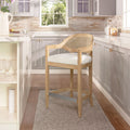 Americana Mid-Century Modern 26 Cane Back Counter Stool, Ivory White Boucle