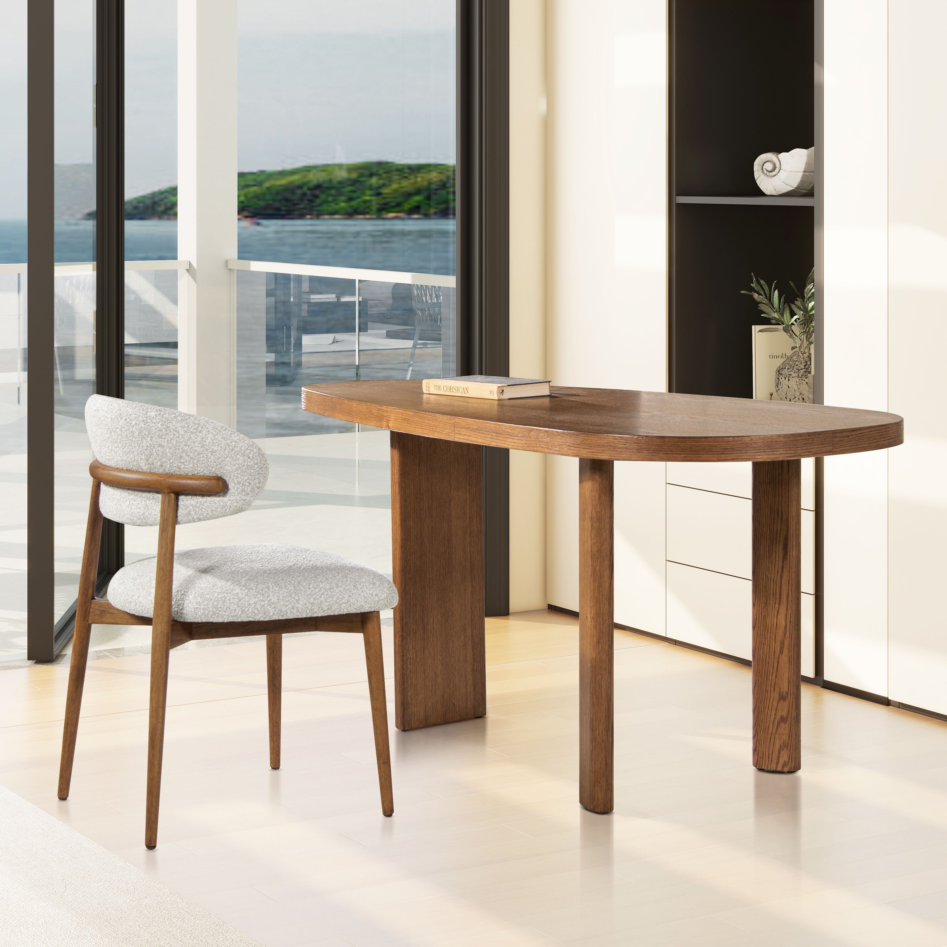 Locke 20.5 Modern Upholstered Dining Chair with Wood Frame, Salt & Pepper Boucle