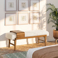 Billie 52 Modern Telephone Bench with Sliding Shelf, Ivory White Boucle