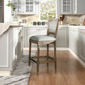 Triomphe Rattan Wicker High Back Armless Counter Bar Stool, Heathered Grey Linen