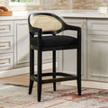 Americana Mid-Century Modern 26 Cane Back Counter Stool, Jet Black Woven