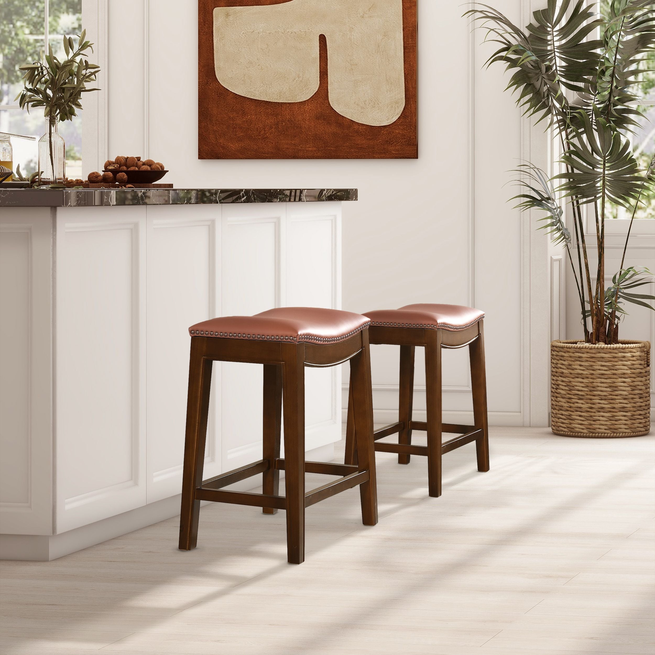 Barlow 24.5 Backless Saddle Counter Stool, Leather