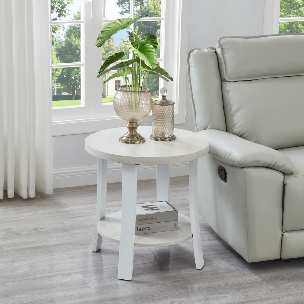 Anze Contemporary Round Wood Shelf End Table in White Finish