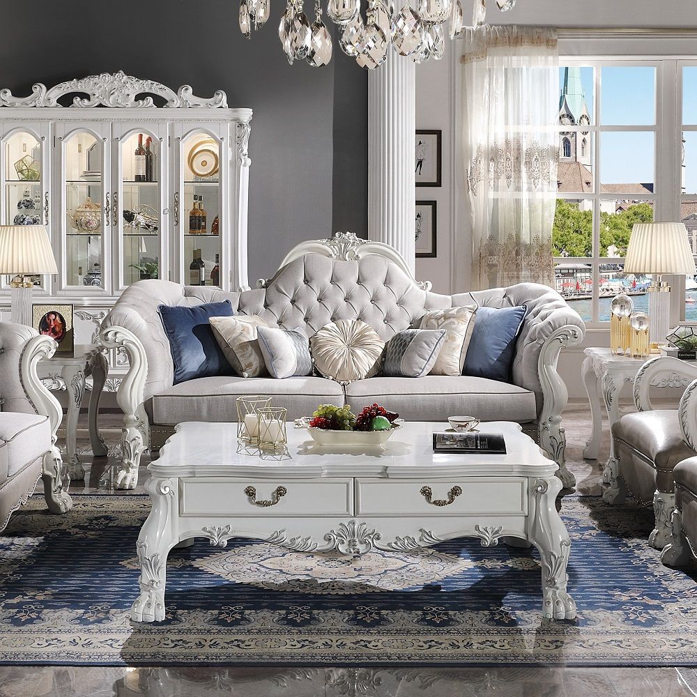 ACME Dresden Sofa w/7 Pillows, Synthetic Leather & Bone White Finish LV02244
