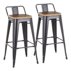 Oregon Industrial Low Back Barstool in Black Metal and Wood-Pressed Grain Bamboo by LumiSource - Set of 2