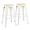 Oregon Contemporary Barstool in White Steel and Natural Wood by LumiSource - Set of 2