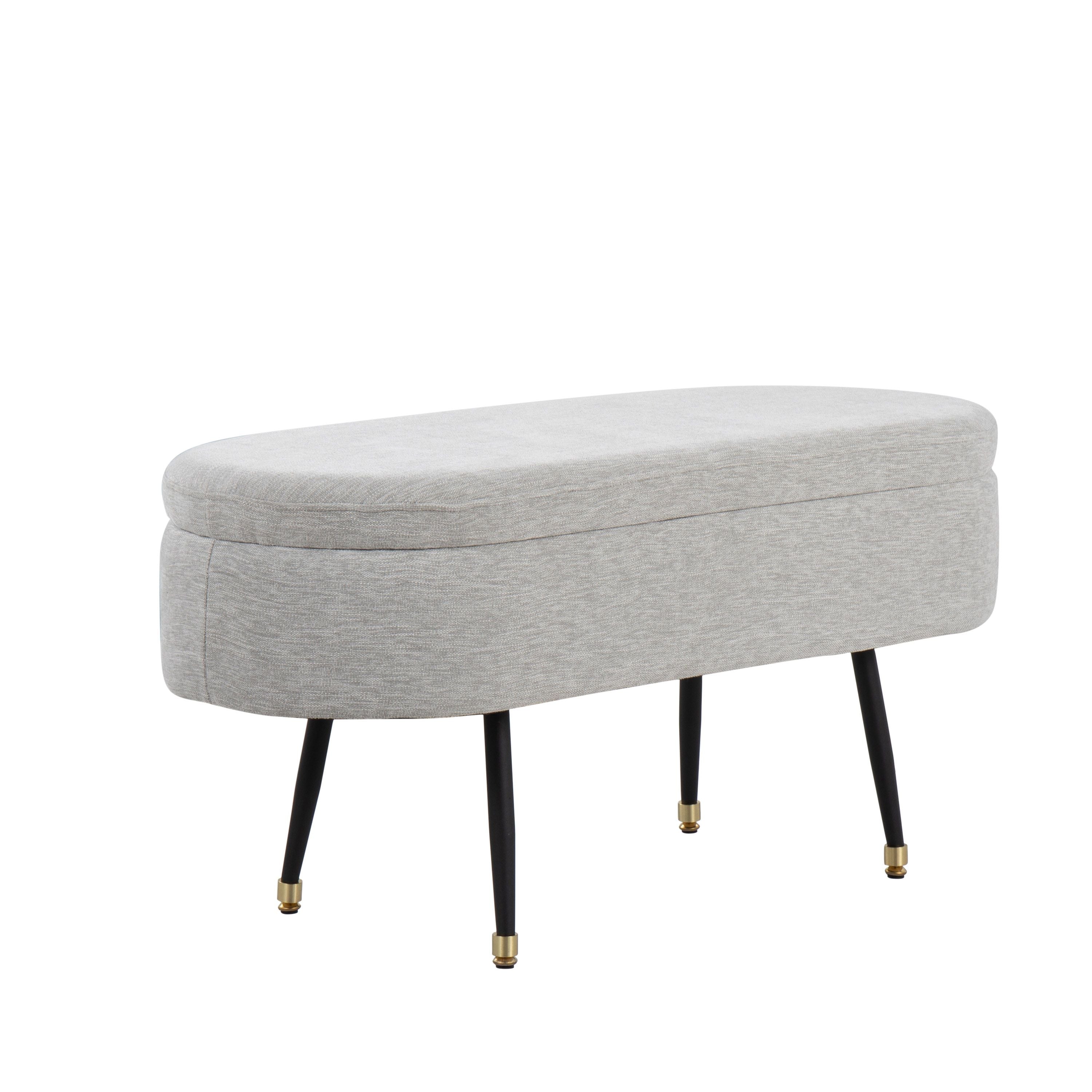 Harvey Contemporary Storage Bench in Black Metal and Light Grey Fabric with Gold Metal Accent by LumiSource