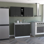 Depot E-Shop Luther 2 Piece Kitchen Set, Wall Cabinet + Utility Sink Cabinet, Black/White