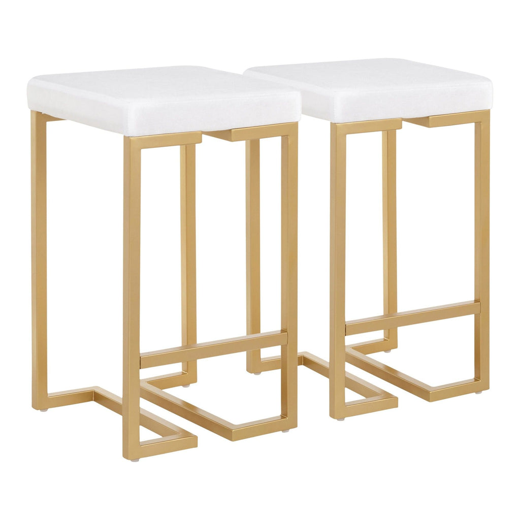 Midas 26 Contemporary-glam Counter Stool in Gold with White Velvet Cushion by LumiSource - Set of 2