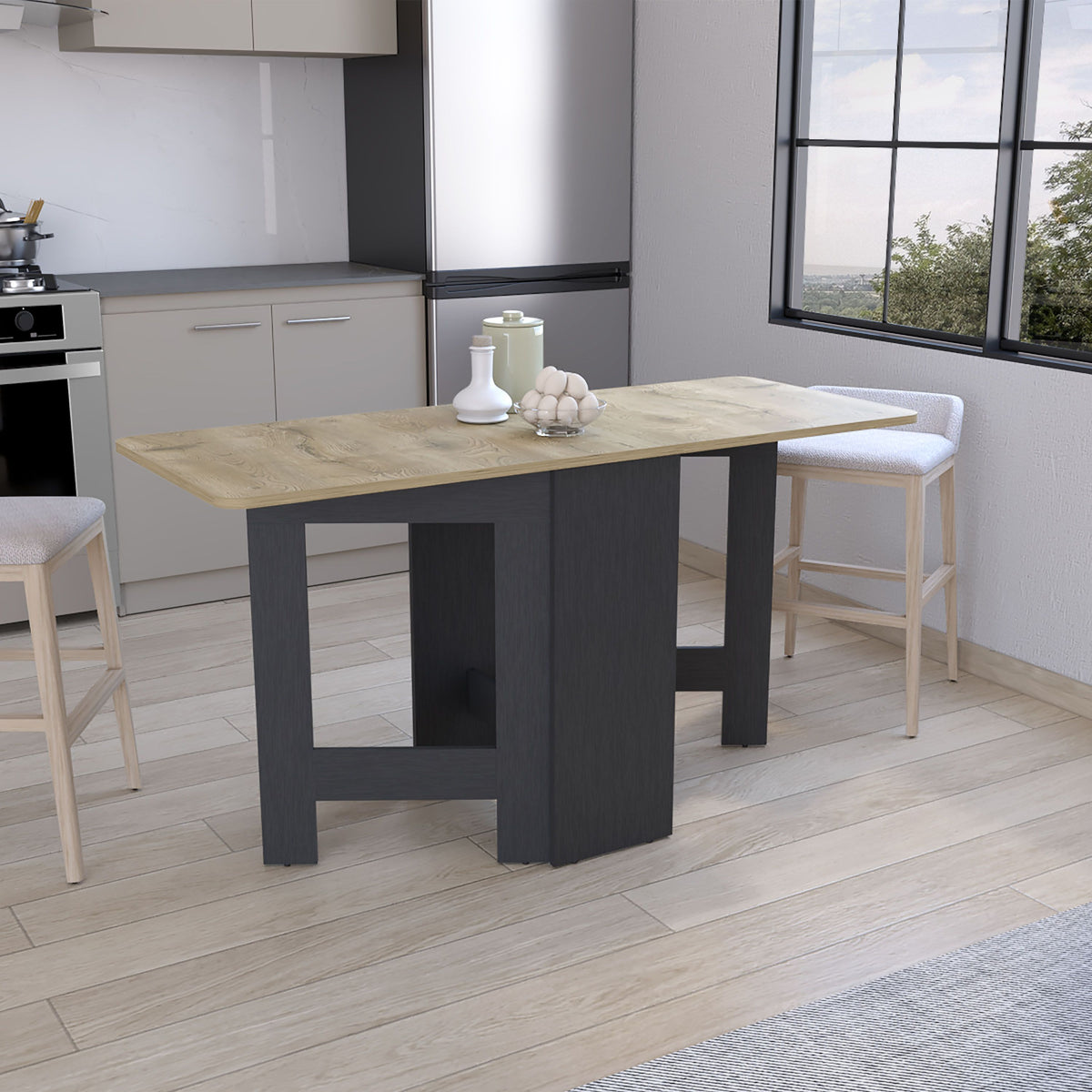 DEPOT E-SHOP Detroit Folding Table with Expandable Design in 3 Forms, White / Macadamia