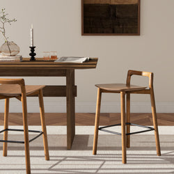 Sven 26.5 Modern Minimalist Low Back Wood Counter Stool, Dark Brown Walnut