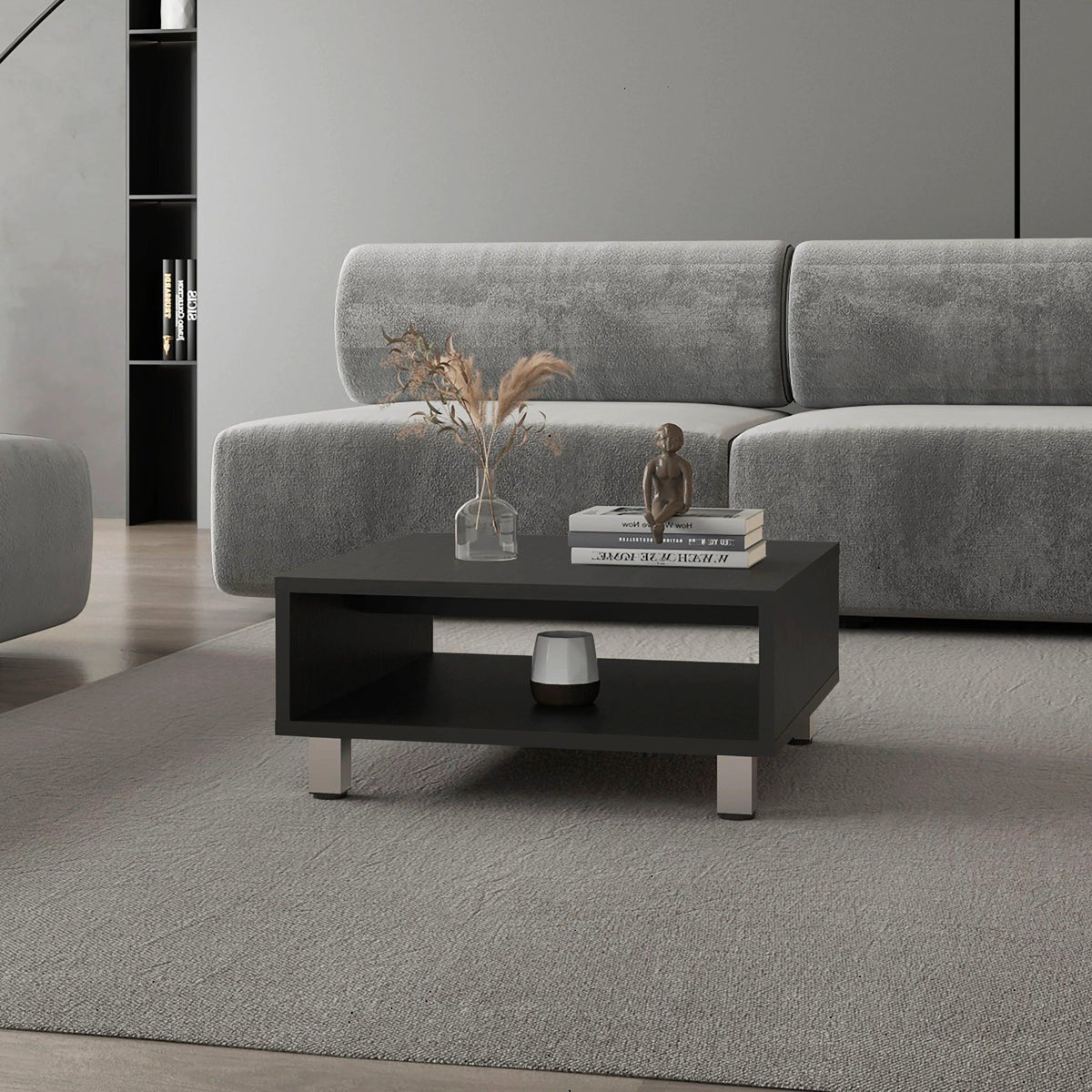 Black Coffee Table with Open Storage