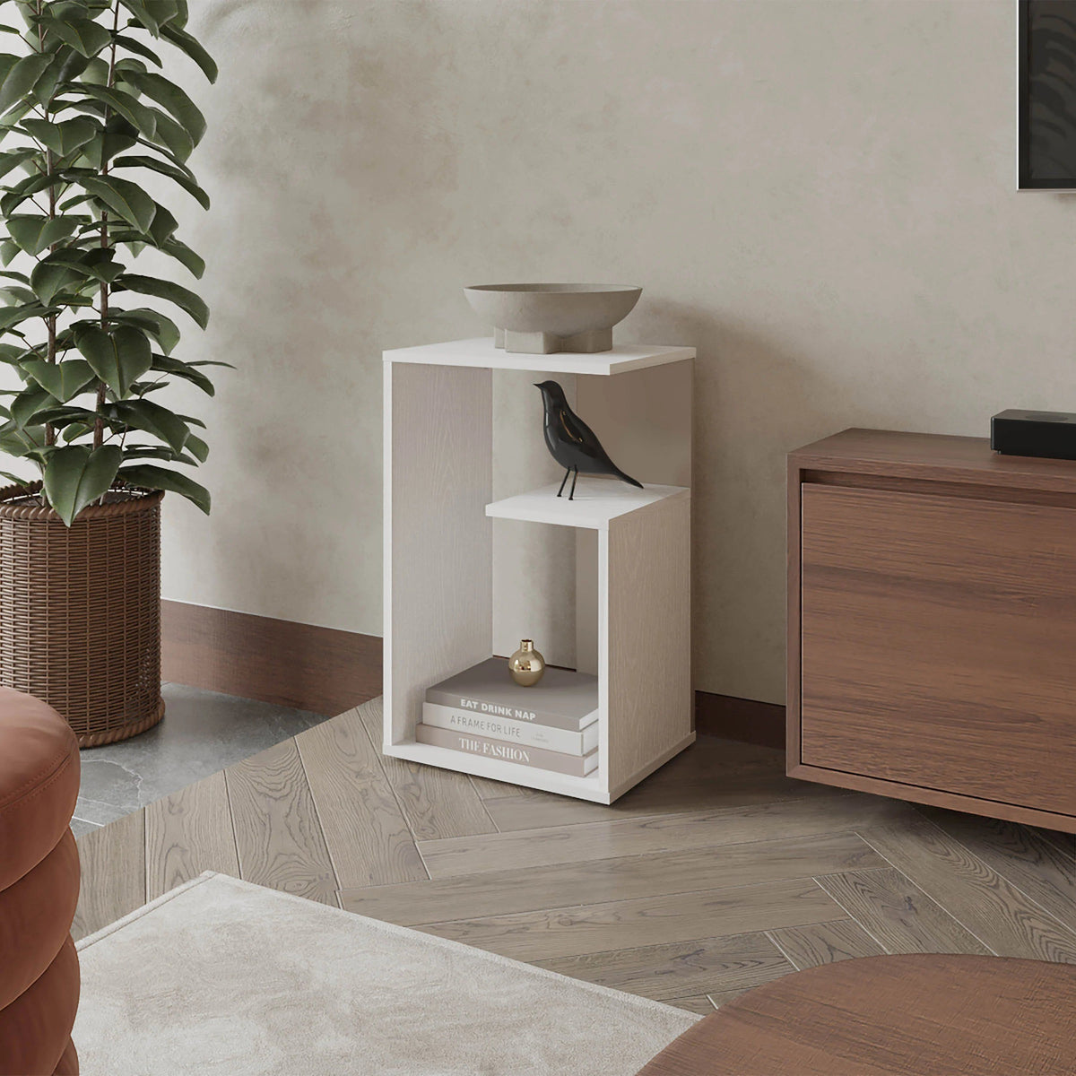 White Side Table with Open Storage