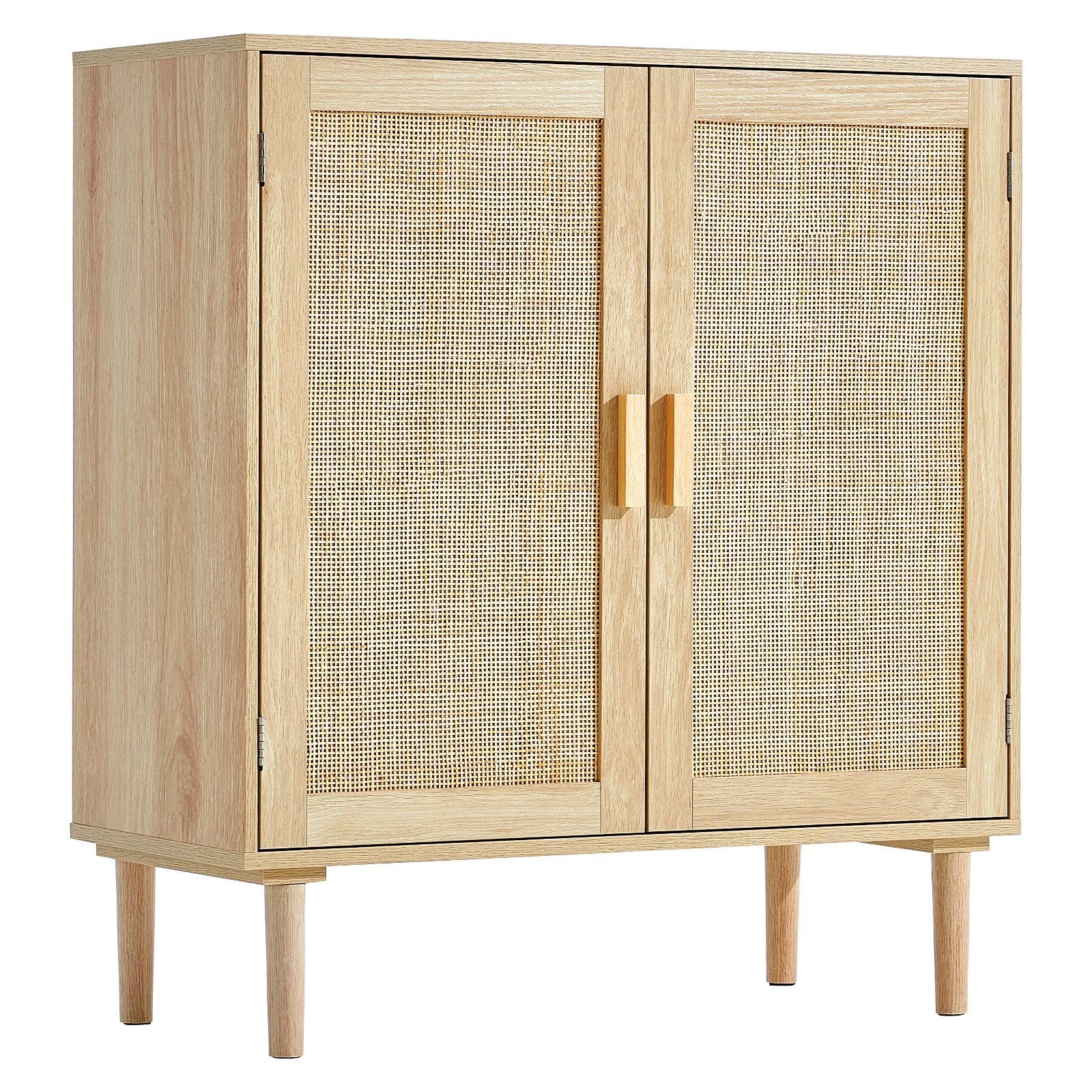 Rattan Cabinet Storage with 2 Magnetic Doors & Adjustable Shelves Natural